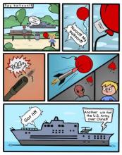 Comic of the US military shooting down a balloon from China