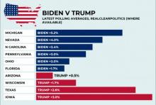 Graphic showing early polling results for Trump and Biden in key states