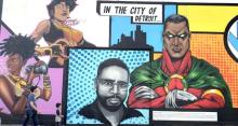 Mural on exterior wall of Vault of Midnight comic store in Detroit. Photo by Katherine Warden