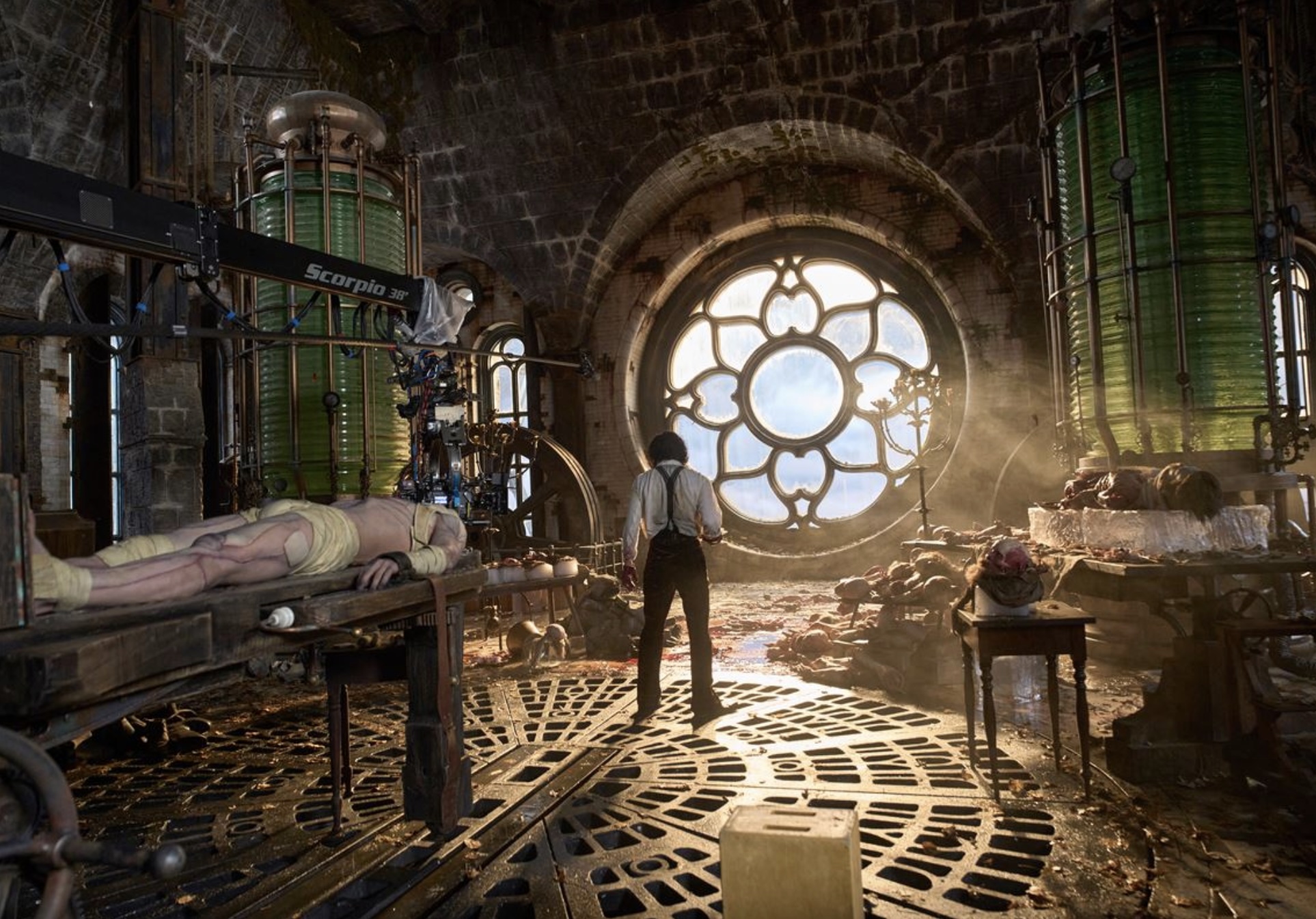 The Creature (Jacob Elordi) and Victor Frankenstein (Oscar Isaac) in his laboratory on the set of “Frankenstein” (2025). Photo courtesy of Ken Woroner for Netflix The Creature (Jacob Elordi) and Victor Frankenstein (Oscar Isaac) in his laboratory on the set of “Frankenstein” (2025). Photo courtesy of Ken Woroner for Netflix